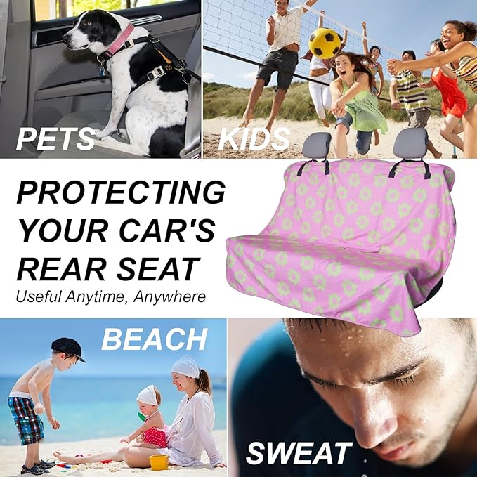 nbnhxnff Sweat Towel Car Seat Cover Protector Rear Seats for Gym Workout, Running, Swimming, Beach and Hiking, Waterproof Universal Seat Cover for Car, Trucks, Van&SUV(Pink Flower, 1pcs Rear Seat)