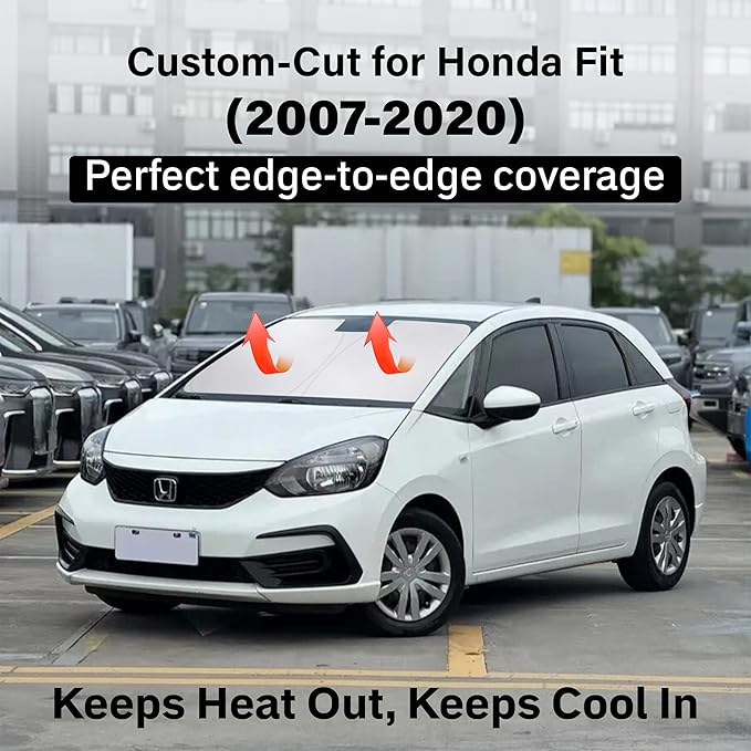 EcoNour Windshield Sun Shade Compatible for Honda Fit 2007–2020 | Hatchback Front Window Sunshade | Foldable Sun Visor Protector | UV & Heat Blocking | Keeps Interior Cooler