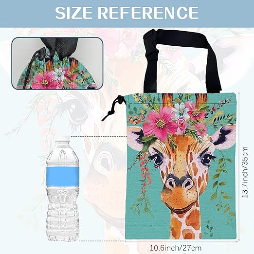 Watercolor Giraffe Car Trash Bag,Giraffe Wear Floral Crown Strap Drawstring Car Garbage Bags,Car Back Seat Organizer with Adjustable Buckle for Car Accessories