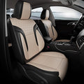 FEINEPRO Black and Beige Car Seat Covers Only Front 2pc - Breathable Faux Leather Universal Seat Covers for Cars, Automotive Protector Fit for Most Sedan SUV Pick-up Truck