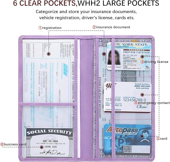 Peisicne Car Registration and Insurance Card Holder for Women Men, Purple Glove Box Paperwork Organizer with Magnetic Buckle for Easy Access and Protect Documents and Various Cards in Vehicle