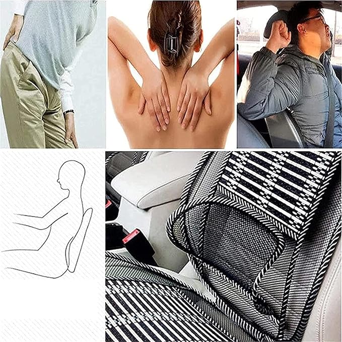 Bamboo Car Seat Pad, Car Seat Office Chair Bamboo Chip Cover Cushion, Breathable Lumbar Cushion Mesh Support Cushion Pad Supplies Waist Protection(Luxury)
