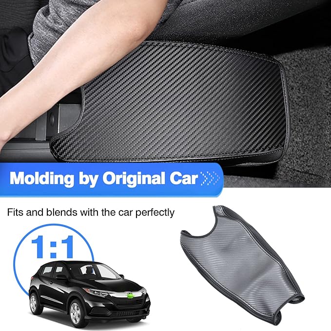 Autorder Center Console Cover for 2016-2020 2021 2022 Honda HR-V HRV Accessories Carbon Fiber Armrest Cover Anti-Scratch Middle Console Pad Leather Armrest Protector