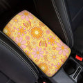 Hippie Flower Center Console Cover Protect from Pet Claws Universal Armrest Cover Pad Easy to Install 12.3 x 7.5 Inch Universal Car Interior Accessories Decoration