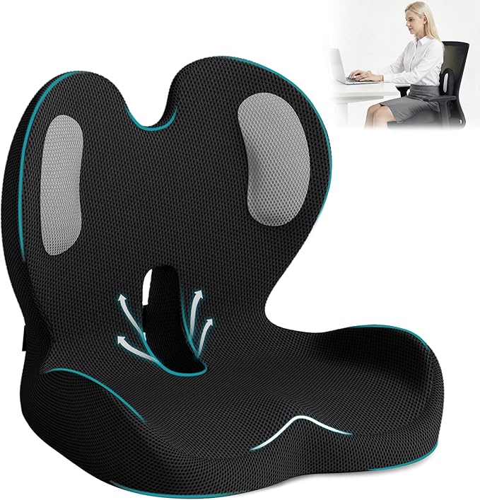Memory Foam Seat Cushion with Lumbar Support Pillow,Office Chair Cushion,Ergonomic Car Seat Cushion,Designed for Tailbone,Sciatica,Back Pain Relief,for Office,Car,Truck,Desk Chair (Black Mesh Cloth)