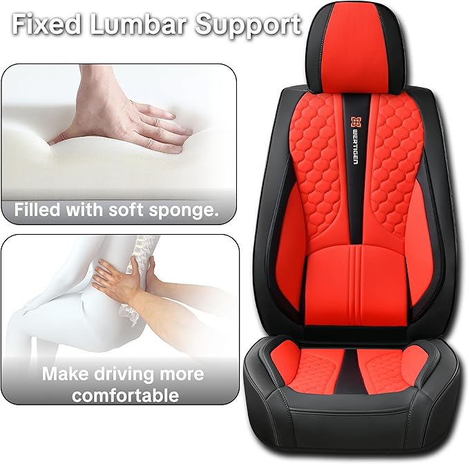 Wertigen Red Car Seat Covers Full Set – Luxury Waterproof Leather Auto Seat Protector with Airbag Compatible Design, Breathable Non-Slip Cushion, Easy Installation, Fits Most Cars