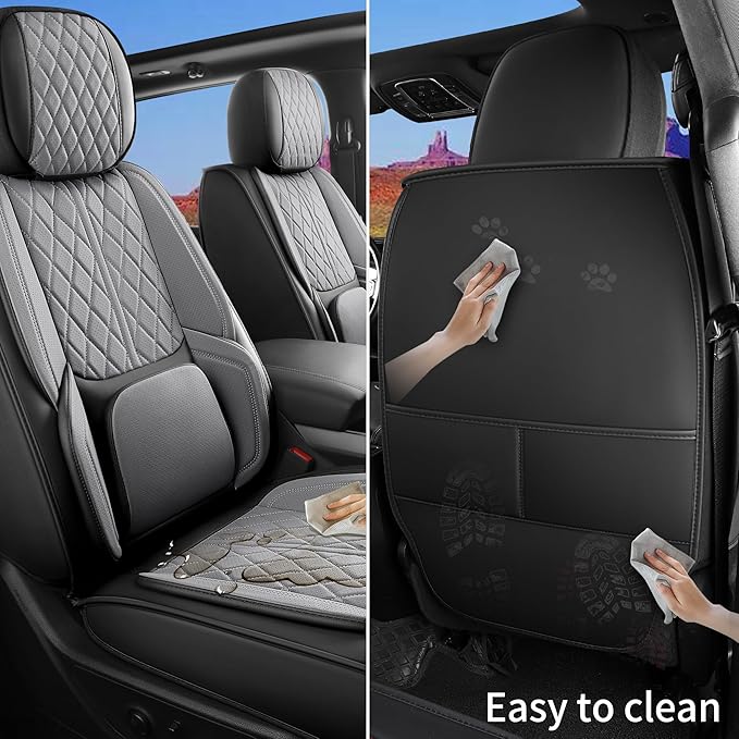 Universal seat Covers Fit for Cars, SUV, Sedans, with Durable and Breathable Leather (Black & Grey, Full Set)