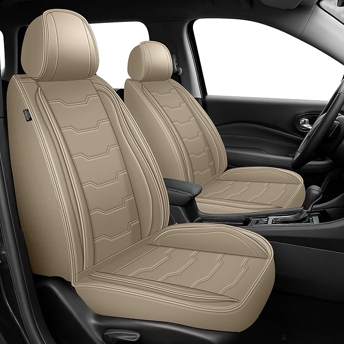 DISUTOGO Seat Covers Fit for Juke 2011-2017 Seat Covers Full Set Car Seat Covers Faux Leather Breathable Waterproof Car Seat Protector (5 Seats, Beige)