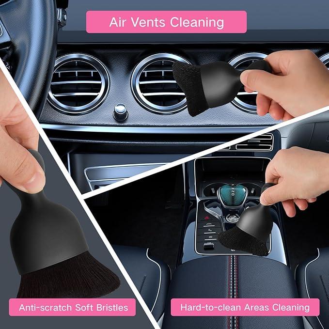 10pcs Windshield Cleaner Tool, Car Window Cleaning Wash Kit with 4 Reusable Microfiber Pads 1 Spray Bottle and Extendable Handle Auto Glass Wiper Kit, Pink