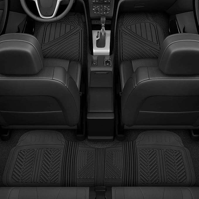 Motor Trend FlexTough Performance All Weather Rubber Car Floor Mats with Cargo Liner – Full Set Front & Rear Floor Mats for Cars Truck SUV, Automotive Floor Mats (Black)