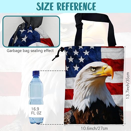 KXWQTRDD Car Trash Bag American Flag and Eagle Leak-Proof Car Garbage Bag with Drawstring Foldable Canvas Trash Bin with Adjustable Buckle for Car Accessories, Travelling, Camping