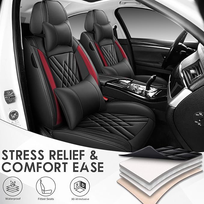 JGDL Car Seat Covers for Subaru Crosstrek 2016-2026, 2 Piece Set Nappa Leather Non-Slip Seat Protectors, Breathable Seat Cover Set. (Deluxe 2 Seats, Black Red)