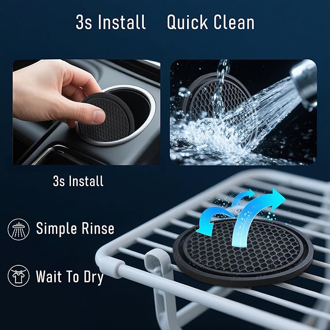 KULOLO Car Cup Holder Coaster 4 Pack - Non Slip & Shockproof,Flexible PVC Rubber Insert for Car/Truck/SUV/Van (2.75"x0.2") Universal Fit Auto Cup Holders Accessories for Women and Man (Black)