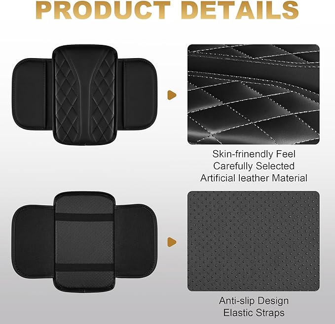 Center Console Cover Fit for Civic: Scratch and Wear Resistant Console Cover Leather with 2 Storage Bags -Upgraded Armrest Coverfor Car,Anti-Scratch Auto Armrest Pad Accessory （Black