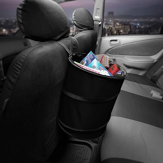 FH Group Automotive Waterproof Portable Collapsible Large Trash Can Garbage Container fits Most Cars,‎Polyethylene,SUVs, and Trucks Black