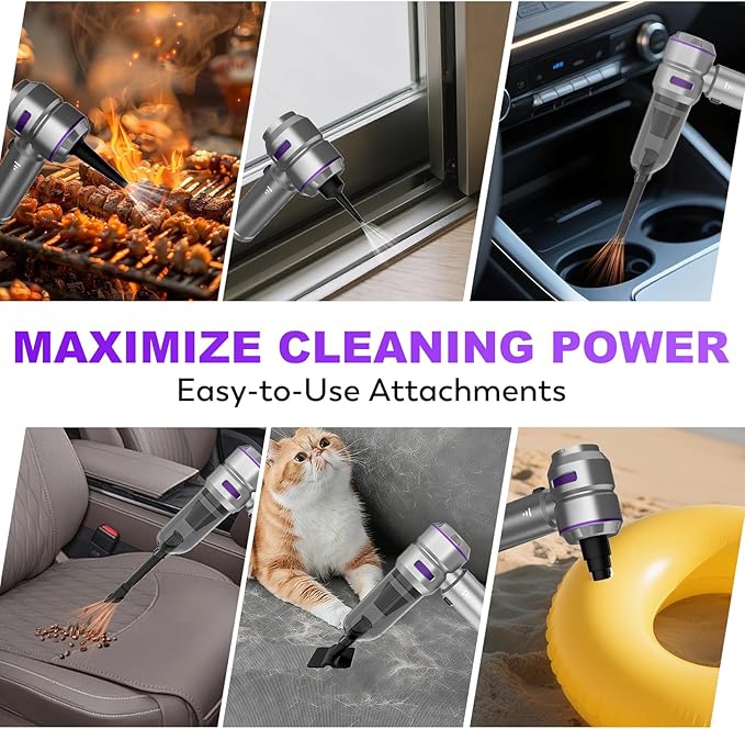 KedeeSparkle Handheld Car Vacuum Cleaner, 4-in-1 Cordless Vacuum Cleaner, 22000PA High Power Portable Car Vacuum with Brushless Motor, for Home, Office, Camping (Silver Purple)