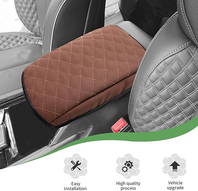 JeCar Armrest Cover PU Leather Center Console Cushion Pad Compatible with Jeep Grand Cherokee 2022 2023, Brown