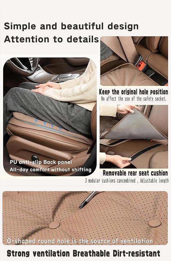 ontto Cooling Car Seat Cushion,Universal Auto Seat Back Lumbar Covers for Most Vehicles,Ventilated PU Leather Seat Protector for Driver and Passenger Seats,Dark Brown(2 PCS)