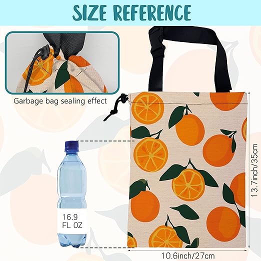 KXWQTRDD Car Trash Bag Vintage Orange Green Leaves Leak-Proof Car Garbage Bag with Drawstring Foldable Canvas Trash Bin with Adjustable Buckle for Car Accessories, Travelling, Camping