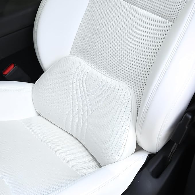 Dapucarin Lumbar Support Pillow for Car Seat, Office Chair Nappa Leather Memory Foam Lower Back Cushion for Back Pain Relief Improve Posture, Ergonomic Back Rest for Gaming Chair, White, 1PC