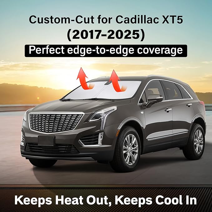 EcoNour Windshield Sun Shade Compatible for Cadillac XT5 2017–2025 | Luxury SUV Front Window Sunshade | Foldable Sun Visor Protector | Blocks UV Rays & Reduces Interior Heat