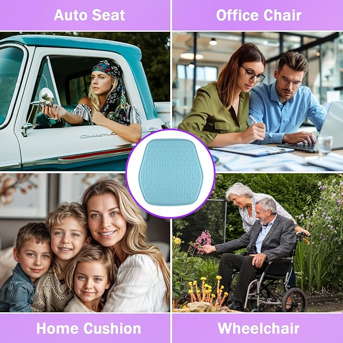Thin Gel Seat Cushion for Car Seat, Office Chair, Wheelchair, Golf Cart - Non-Slip Car Seat Cushions with 0.7 Inch Gel - Sciatica & Coccyx Pain Relief (Fabric, Blue)
