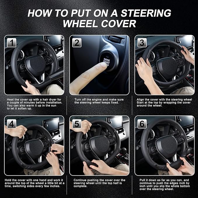 SEG Direct D Shaped Steering Wheel Cover for 14.5-15 inch Flat Bottom Wheels, Breathable Perforated Microfiber Leather, Anti-Slip Grip, Universal Fit for Cars & SUVs, Black