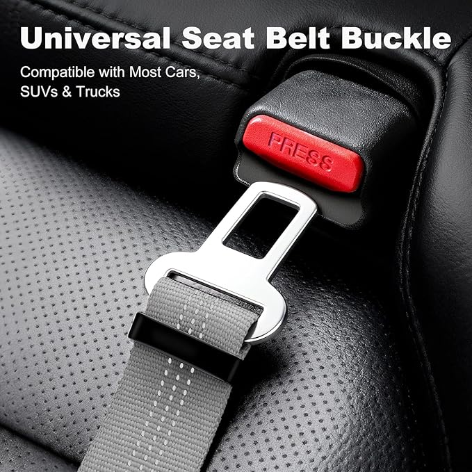APakBak Dog Seat Belt for Car, Adjustable Dog Car Harness Seatbelt for Small Medium Large Dogs, Heavy Duty Travel Safety Restraint with Locking Aluminum Hook & Reflective Nylon Strap, Gray