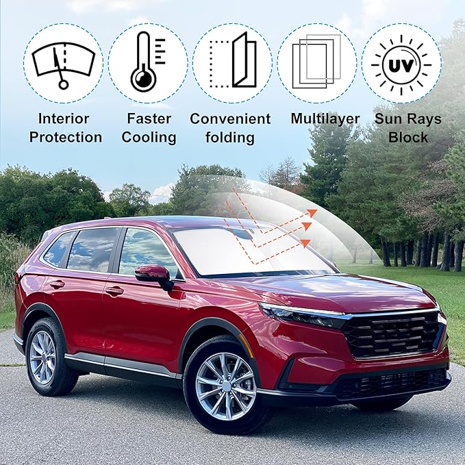 Windshield Sun Shade Custom Fit for 2023 2024 2025 Honda CRV SUV, LX, EX, EX-L, Sport Hybrid, Touring Accessories Foldable Sunshade Sun Blocker Protect Car from Sun Rays & Heat Damage