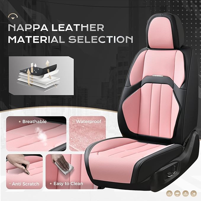 Coverado Car Seat Cover, Cover for Cars Front Seat, Premium Leather, Universal Fit Waterproof Seat Protectors, Car Seat Cushion Non-Slip for Most Cars-Blackpink