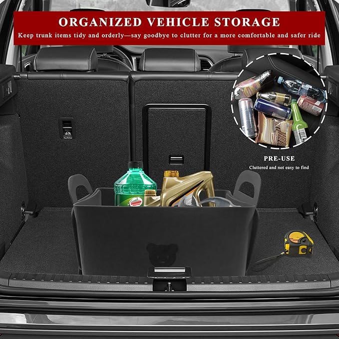 Car Trunk Organizer, Foldable Felt Basket Lightweight Storage Bin with Handles, Large Capacity Flexible Storage Bag Multipurpose Organizer for Vehicle Trunk & Backseat (Gray, 1 Bear)