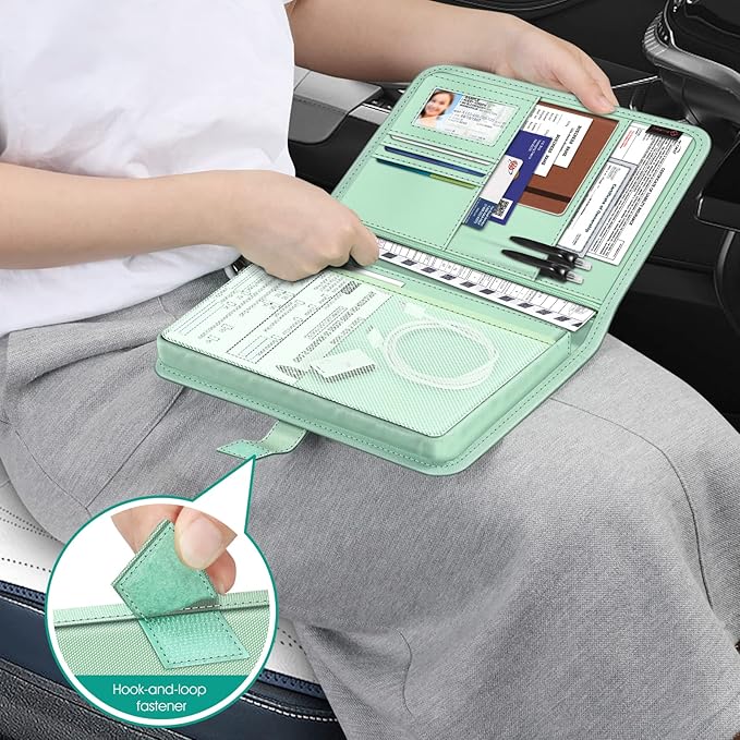 FINPAC Car Document Holder, Vehicle Registration and Insurance Card Holder, Auto Glove Box Organizer Owner Manual Presenter Pouch, Automotive Paperwork Organizer, Sage Green