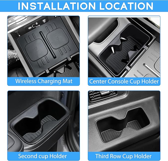 6PCS Cup Holder Inserts & Wireless Charging Protective Mat for Hyundai Santa Fe 6/7 Seat 2026 2025 2024 Accessories - Front Center Console/2nd/3rd Row Cup Holders Organizer Wireless Charger Pad