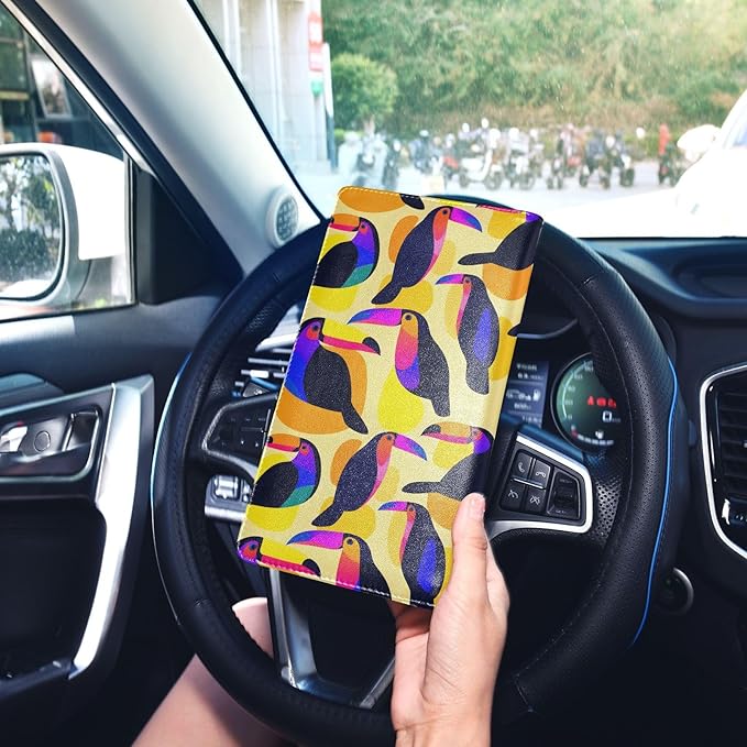 ALAZA Color Block Toucan Car Registration and Insurance Card Holder Vehicle Glove Box Car Organizer Driver License Documents Holder Waller Case Organizers