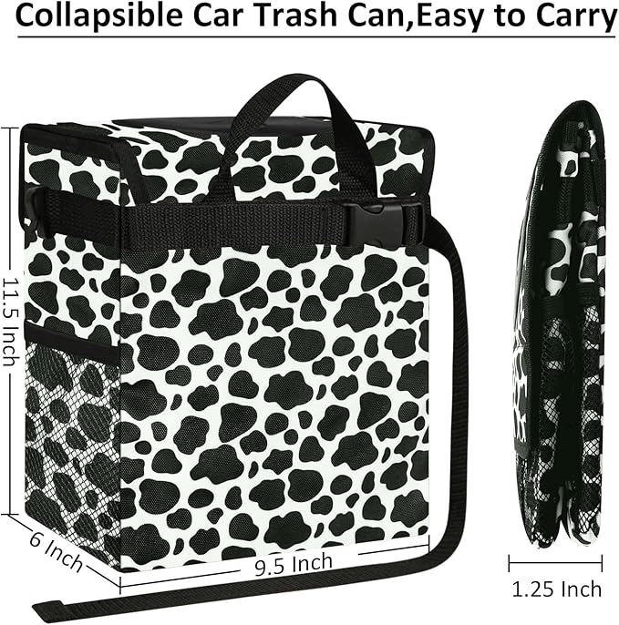 ELONGRIVER Car Trash Can Bin for Back Seat Leak Proof, Cute Car Trash Bag Hanging, Vehicle Trash Can for SUV Truck Van, Automotive Garbage Cans Front Seat Cow Print