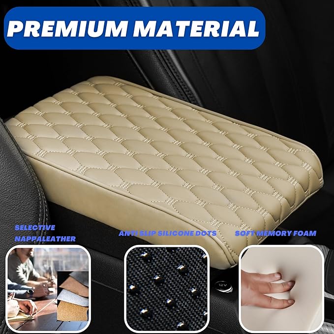 WOODHAWK Car Center Console Cushion Pad Memory FoamArmrest Cover for Universal Cars Arm Rest Seat Box Protector (Beige)