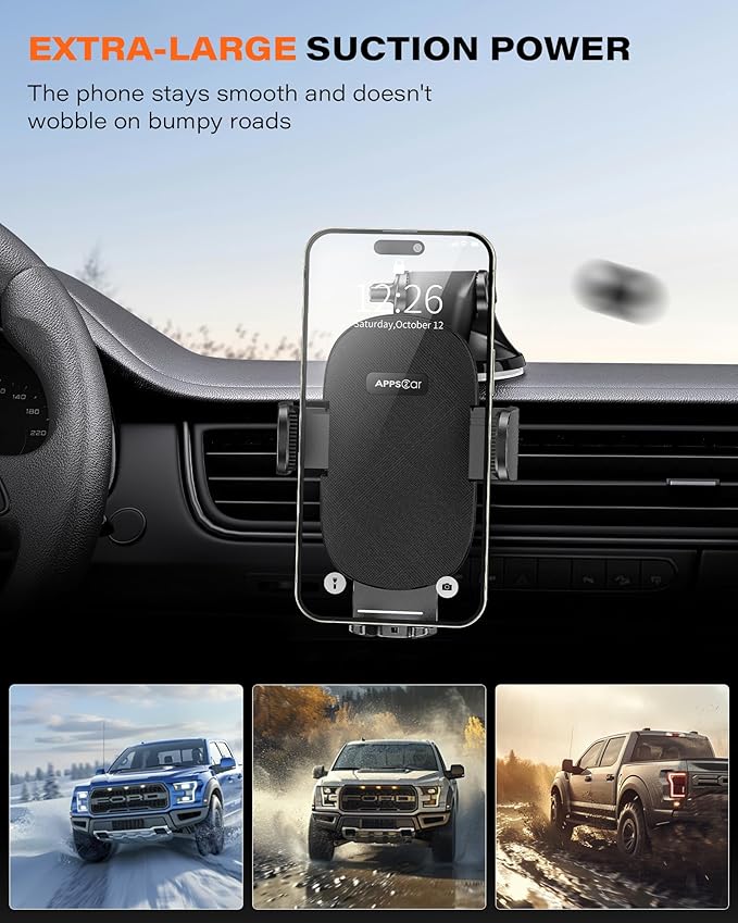 APPS2Car Car Phone Holder Mount, Dashboard/Windshield/Cell Phone Holder for Car, Compatible with iPhone, Samsung, All Phones,Black