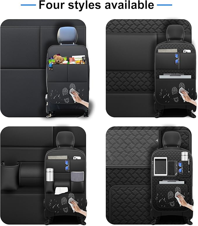 Ahsrnl Kick Mats Back Seat Protector Fit for Audi RSQ8 with 2 Pocket Storage Organizer - Faux Leather Waterproof Dirt Proof for Kids Feet Automotive Accessories (1 Pair,Black)