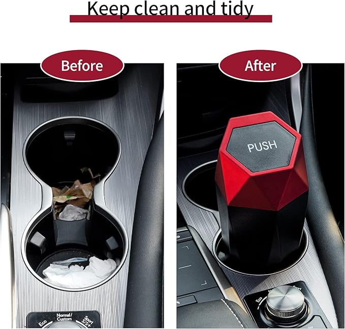 JUSTTOP Car Trash Can with Lid, Mini Diamond Design Portable Trash Can, Plastic Material and Multipurpose Organizers for Car,Home,Office(Red)