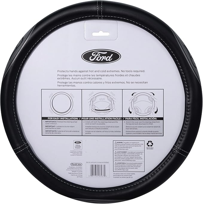 Plasticolor 008567R01 Compatable with Ford Larger-Sized Truck Gray Oval Logo Steering Wheel Cover