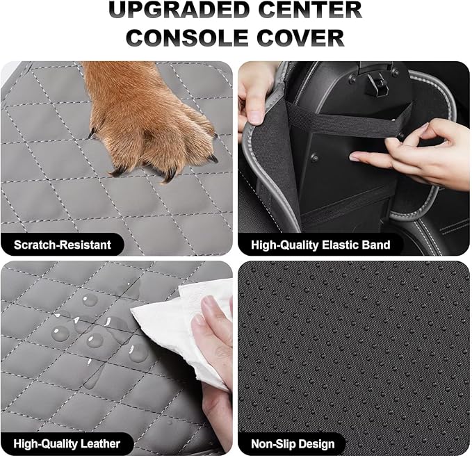 Upgraded Car Center Console Cover Fit for RAV4 Faux Leather Car Armrest Cover Cushion with 2 Storage Bags,Car Armrest Storage Box Interior Accessories(Grey&Whiteline)