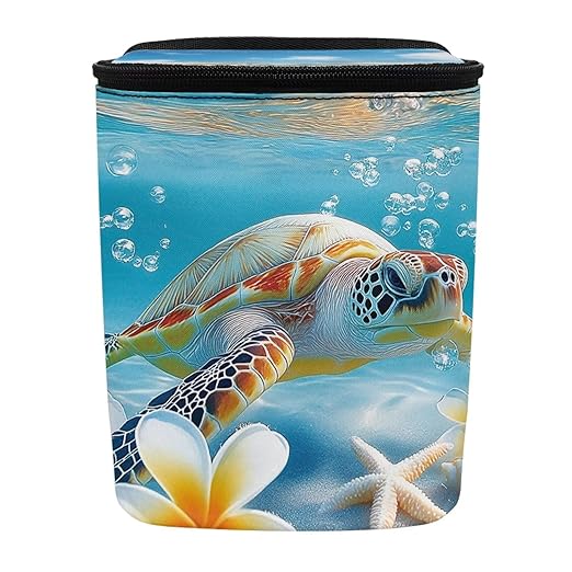 Talayituse Turtle Starfish Conch Plumeria Print Car Trash Can with Lid, Leak Proof Auto Trash Bag Hanging Vehicle Garbage Can Multipurpose Storage Container for Back Seat Road Trip