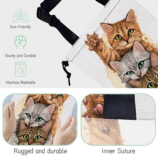 NHNXHWIA Cute Cats Car Trash Bag,Kittens Hanging Drawstring Car Garbage Bag,Waterproof Canvas Car Back Seat Organizer with Adjustable Buckle,for Vehicles,SUVs,Camping,Road Trips