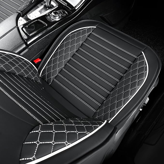 Vankerful Leather Seat Covers for Cars,Car Seat Covers Front Seats,Automotive Seat Covers for Trucks,SUV,Leatherette,Universal Fit,Vehicles Seats Cushions(Front Pair,Black-White)