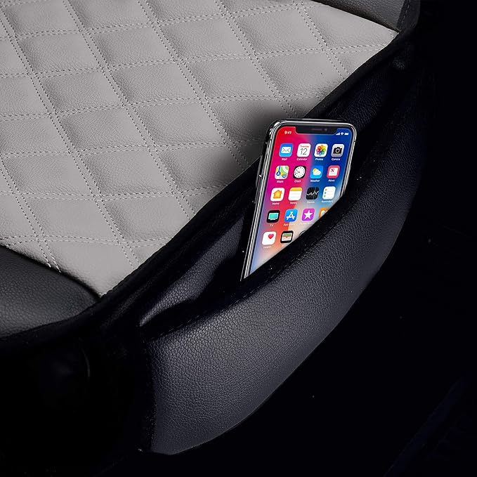 FH Group Faux Leather Front Set Car Seat Cushion Pads with Front Pocket – Universal Fit for Cars Trucks & SUVs (Gray)
