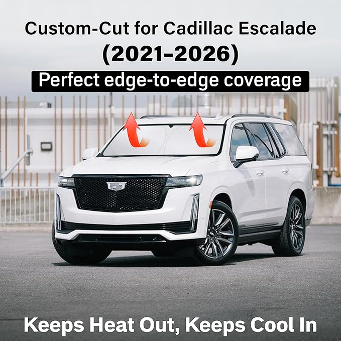 EcoNour Windshield Sun Shade Compatible for Cadillac Escalade 2021–2026 | Full-Size SUV Front Window Sunshade | Foldable Sun Visor Shield | UV & Heat Blocking Protection