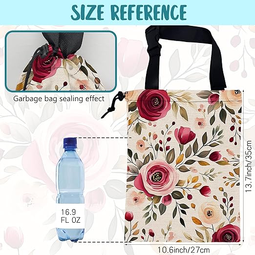 KXWQTRDD Car Garbage Bag Vintage Red and Pink Floral Hanging Canvas Car Trash Bag Drawstring Car Back Seat Organizer for Car Back Front Seat Console with Adjustable Buckle