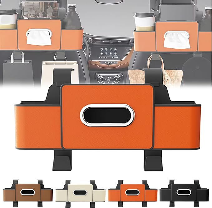 2026 Multifunctional Car Organizers and Storage Box with Drink Cup Holder Tissue Box, Backseat Organizers Hanging Storage for Hold Phone,Snacks, Drinks, Handbag, Most Vehicles (Orange-1)