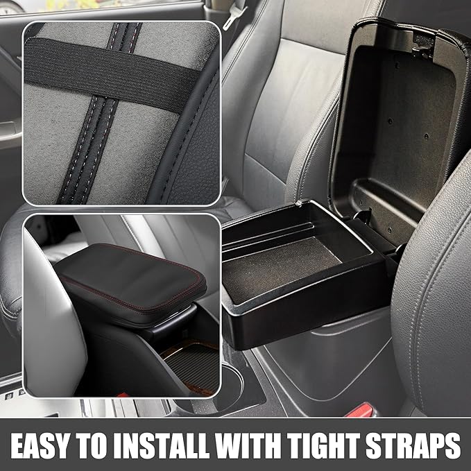 Car Center Console Pad Waterproof Armrest Seat Box Cover Protector Black Pad Red Line for Nissan Sentra 2013-2019