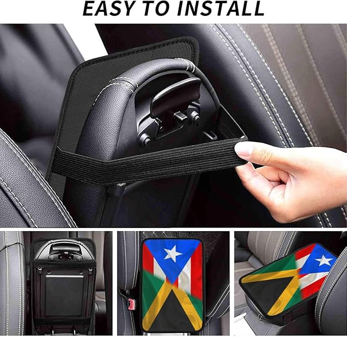 Auto Center Console Pad Puerto Rico Porto Rico Puerto Rican and Jamaica Jamaican Flag Wavy Car Armrest Cover Armrest Seat Handrail Box Cover Cushion Universal Decoration Protector Accessories